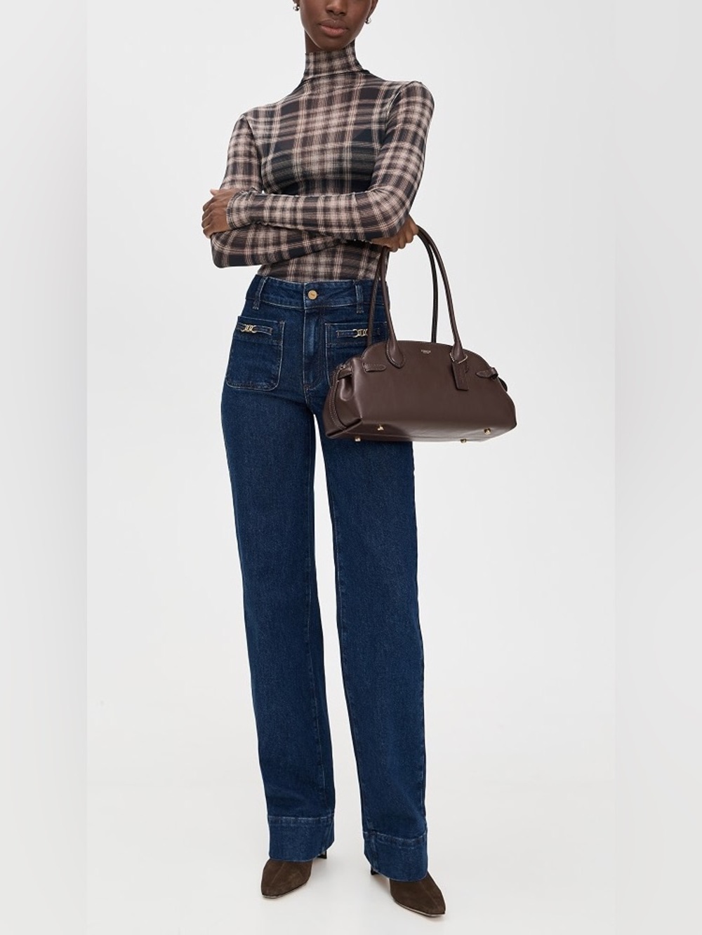 Paige Sasha Novelty Patch Pocket Wide Leg Jeans 31 Dark Denim Blue Minimal NWT